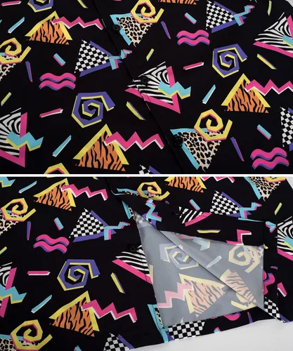 Vista 5 de MIKENKO Camisa hawaiana retro de los años 80 y 90 para hombre, divertida camisa con botones, camisas grandes y altas de manga corta con botones