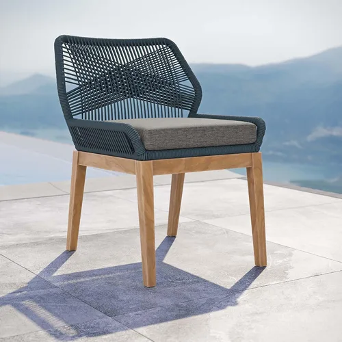 Vista 2 de Wellspring - Silla de comedor de madera maciza de teca para patio al aire libre, color azul grafito, cómodo, jardín, restaurante, asiento moderno
