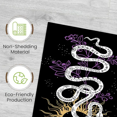 Vista 6 de Alfombra de pasillo de serpiente, 1.3 x 7 pies, diseño gótico, sol, estrellado, morado, floral, blanco y negro, alfombra bohemia, suave, resistente
