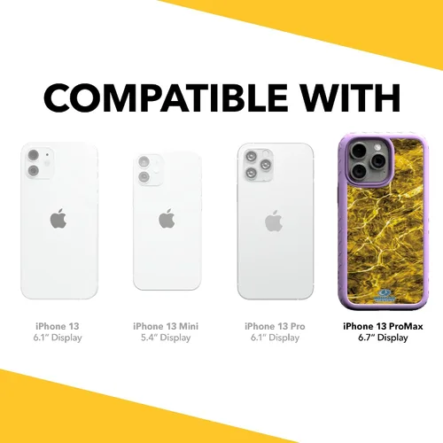 Vista 2 de cellhelmet Mossy Oak Agua Yellowfin Funda de doble capa en morado lila diseñada para iPhone 13 Pro Max a prueba de golpes y caídas, duradera