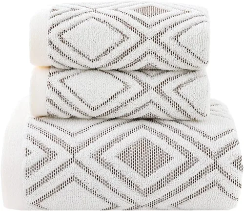 Vista 8 de Pidada Juego de 2 toallas de mano con patrón de diamante, 100% algodón, absorbentes, suaves, toallas decorativas para baño (beige marrón)