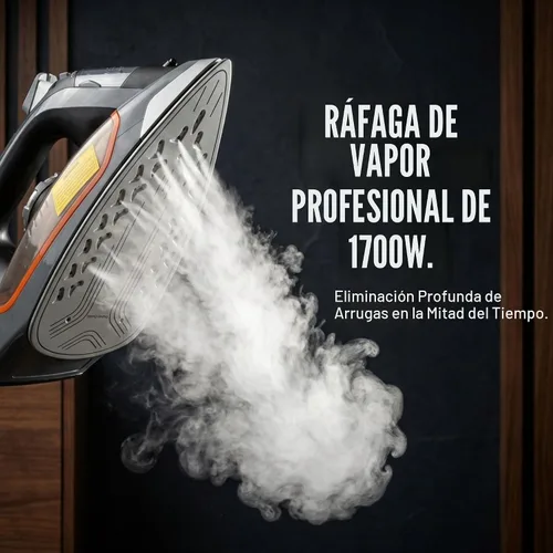 Vista 2 de Bartnelli Plancha de vapor Pro Luxury para ropa, plancha comercial resistente de 1700 W con suela de cerámica multicapa, tecnología antigoteo