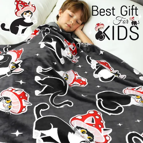 Vista 3 de HWING Manta de Gato Negro que Brilla en la Oscuridad - Regalos de Cumpleaños para Niñas Amantes de los Gatos, Mujeres, Adolescentes, Adultos