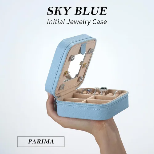 Vista 2 de Joyero de viaje para niñas, joyero azul con inicial L, joyero de viaje para niñas, joyero para niñas, accesorios de viaje en el aeropuerto