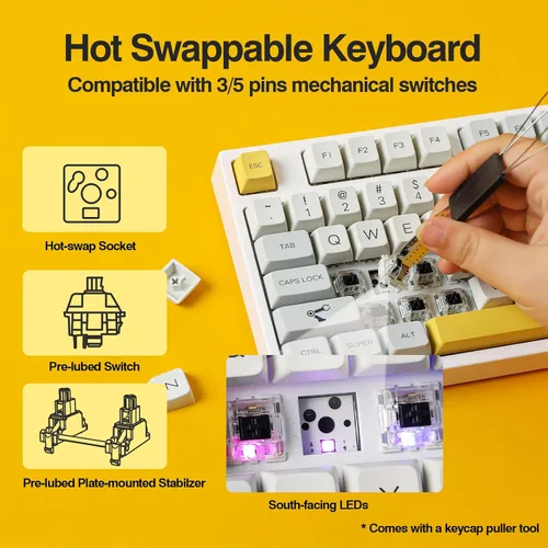 Vista 4 de EPOMAKER TH80 Pro 75% Hot Swap RGB 2.4GhzBluetooth 5.0Teclado para juegos con cable, con batería de 4000 mAh, teclas PBT, control de perilla