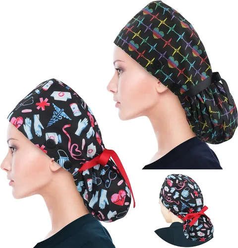 Vista 39 de Scrub Caps for Women Surgical Caps Nurse Hat Functional Ponytail Holder for Long Hair Single or Satin-Lined
