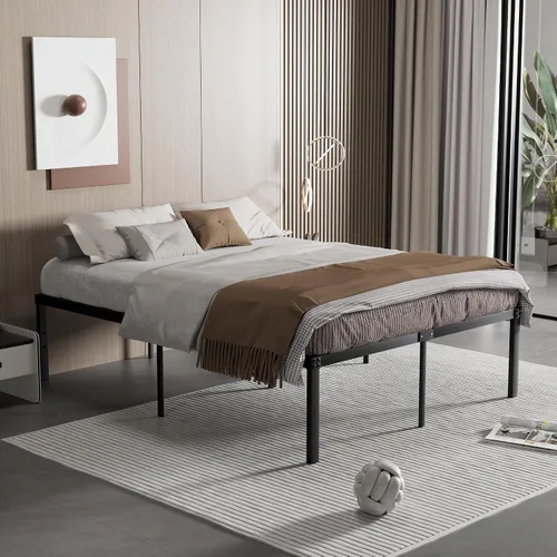 Vista 5 de VECELO Base de cama alta de plataforma de metal tamaño Queen de 18 pulgadas, listones de acero resistente, base de colchón de fácil montaje,