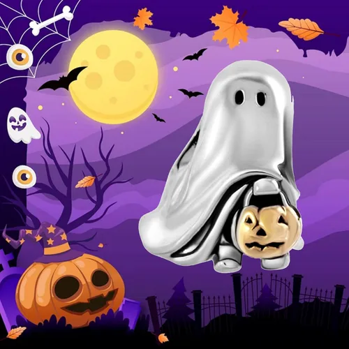 Vista 4 de NARTGO Abalorio de fantasma espeluznante de Halloween compatible con pulseras Pandora