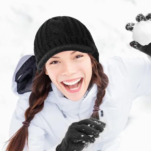 Vista 2 de SATINIOR 3 piezas de las mujeres 50 lana Newsboy Cap invierno sombrero visera boina clima frío punto cálido invierno sombrero