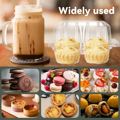 Vista 4 de Paquete de 40 cajas de plástico transparente para cupcakes de 4 compartimentos, soportes para cupcakes de 4 cavidades, recipientes transparentes