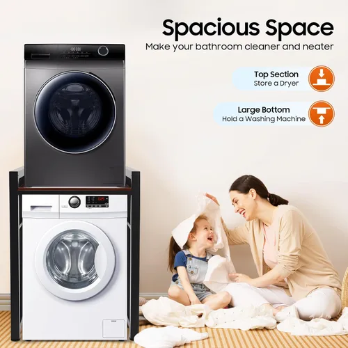 Vista 2 de Soporte apilable para lavadora y secadora con estantes ajustables, estante de almacenamiento para lavadora y secadora, ahorro de espacio, kit