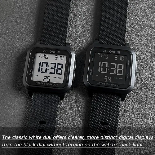 Vista 5 de Reloj digital zolohoni para hombre, relojes de acero inoxidable cuadrados, relojes de pulsera para hombre impermeables de cara grande con hora dual