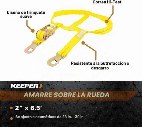 Vista 3 de Keeper – Amarre sobre la rueda de 2" x 6.5' - Límite de carga de trabajo de 2,000 libras y resistencia a la rotura de 6,000 libras