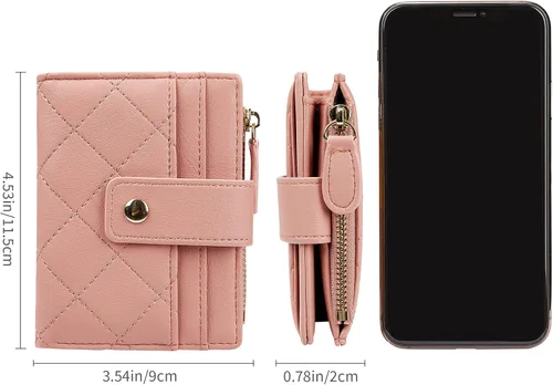 Vista 5 de Cartera de cuero para mujer, pequeña, compacta, plegable, con bolsillo para monedas con cremallera