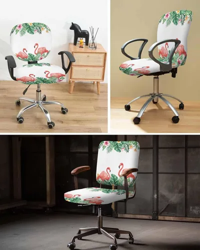 Vista 6 de Funda elástica para silla de oficina con diseño de flamenco de verano, funda de asiento para silla de computadora, fundas para respaldo, plantas