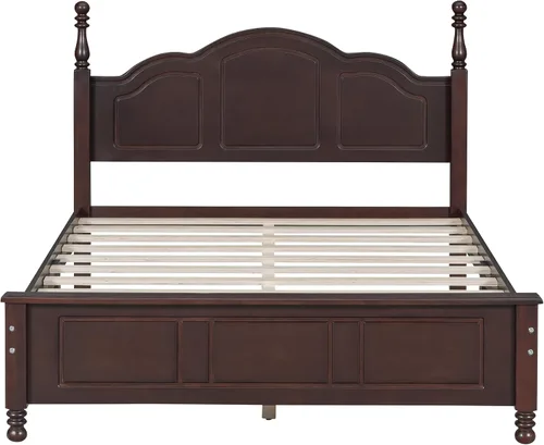 Vista 7 de DEINPPA Marco de cama bajo con póster de estilo inglés, cama de plataforma de madera medieval, no necesita somier, nogal oscuro