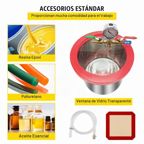 Vista 5 de VEVOR Cámara de vacío con bomba, bomba de vacío de 4CFM 1/3HP con cámara de vacío de alta capacidad de 2 galones, kit de cámara de bomba de vacío