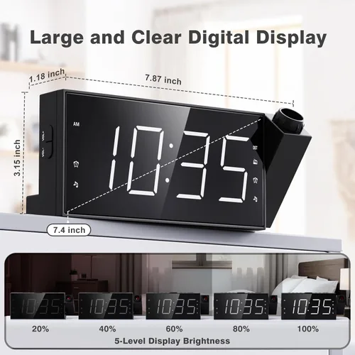 Vista 12 de Radio reloj despertador con visualización LED de 1.8 pulgadas, de carga USB, alarma dual, respaldo de batería (Versión actualizada) Mesqool AM/FM