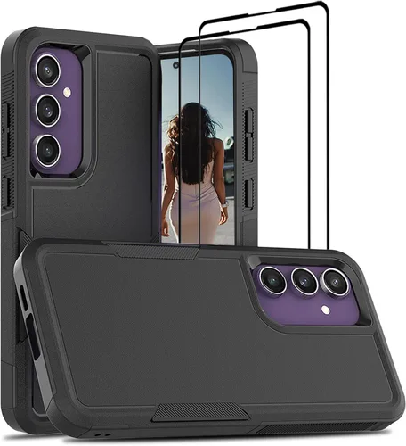 Vista 26 de Jeylly Funda para Samsung Galaxy S10 Plus S10+, ajuste delgado, doble capa, resistente, absorción de golpes, TPU con carcasa trasera de Negro