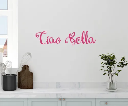 Vista 8 de Adhesivo decorativo de pared de 24 x 5 pulgadas, diseño de Ciao Bella Hello Goodbye Beautiful Italian Saying Kitchen Family