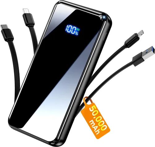 Vista 10 de Portable Charger,50000mAh Power Bank Built-in Cable, 22.5W PD USB C In & Out Fast Charging, External Battery Pack with 6 Output & 2 Input, Travel