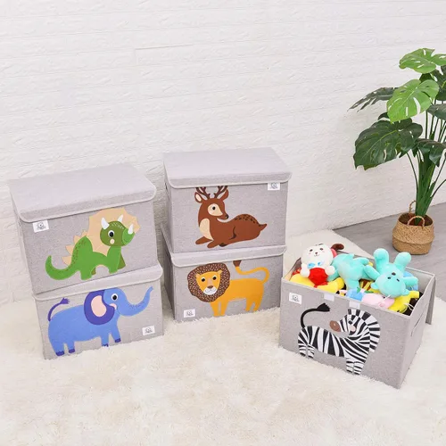 Vista 7 de CLCROBD Cofre plegable grande de juguetes para niños con tapa abatible, organizador de almacenamiento de juguetes de animales de tela plegable
