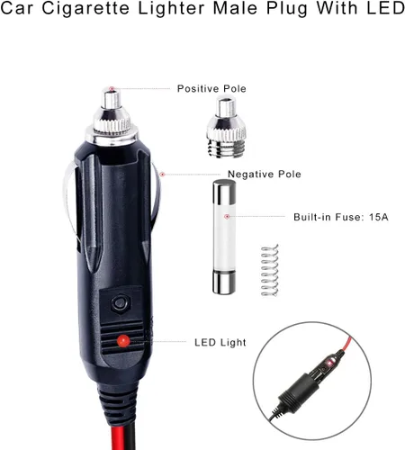 Vista 4 de SPARKING Enchufe Macho de Encendedor de Cigarrillos de Repuesto de 12V con Cable - Adaptador de Corriente para Automóvil de 24V Accesorios para Auto