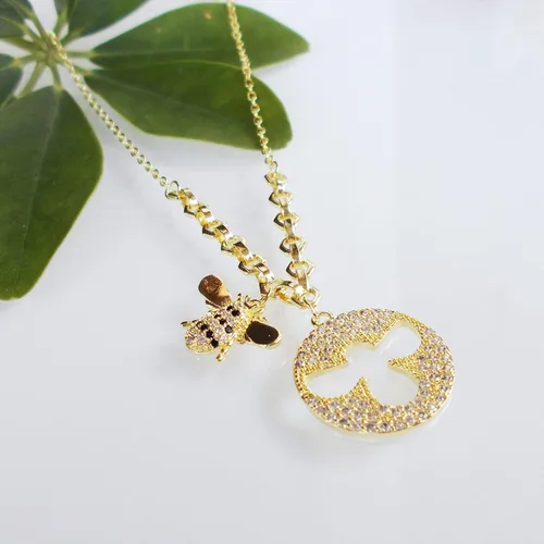 Vista 4 de 925 Sterling Silver Cute Bee Zirconia Pendant Necklace White Gold Plated Fashion Jewelry Gift 16"-18" WK99048
