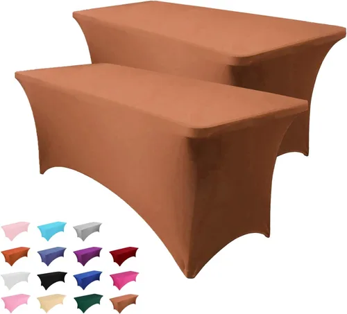 Vista 21 de Paquete de 2 manteles rectangulares de 4 pies para manteles rectangulares color gris azulado, elásticos, manteles de elastano para eventos