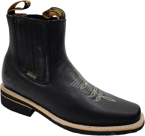 Vista 5 de Dona Michi Botas de Tobillo Cortas de Cuero Genuino para Hombre con Punta Cuadrada Hechas a Mano Negro