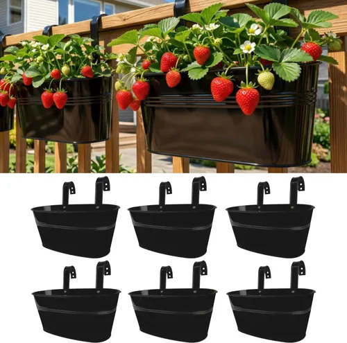 Vista 11 de LaLaGreen Jardinera de Barandilla para Exteriores (11.8 Pulgadas, Paquete de 4) Macetas Colgantes de Hierro Negro para Barandillas de Terraza Cubos