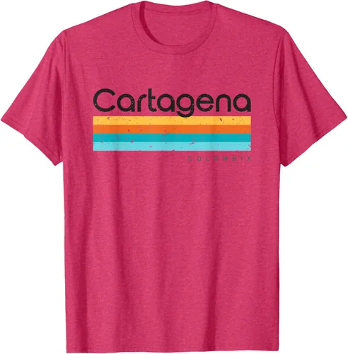 Vista 33 de Camiseta vintage de Cartagena Colombia con diseño retro, Blanco, S