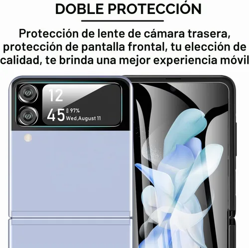 Vista 3 de YWXTW [Paquete de 2+2] para Samsung Galaxy Z Flip 4 5G EPU protector de pantalla + protector de lente de cámara de vidrio templado, ultrafino