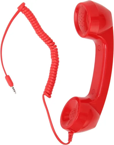 Vista 10 de Auricular de teléfono retro, receptor de teléfono con cable de 0.138 in con micrófono y altavoz, control de volumen, cable en espiral de 9 pies