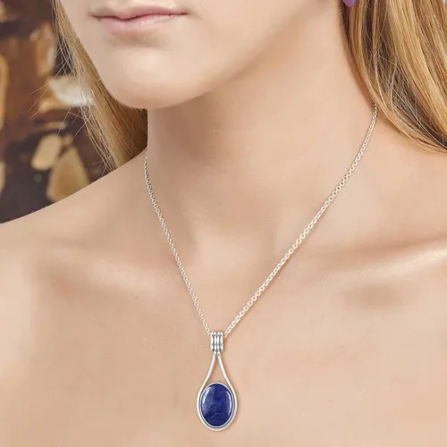 Vista 3 de JEWELOPORIUM Colgante de plata de ley 925 hecho a mano para mujer, 12 x 16 pulgadas, con piedras preciosas ovaladas, joyería de plata para regalo