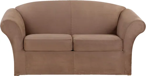 Vista 32 de SURE FIT funda para silla con alas y cojín en T de gamuza suave, de una pieza, ajuste relajado, poliéster, lavable a máquina, color chocolate