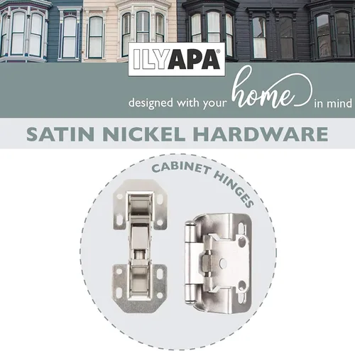 Vista 5 de Ilyapa Soft Close Cabinet Hinges Satin Nickel, 4 Pack - Frameless Inset Kitchen Cabinet Door Hinges Hardware