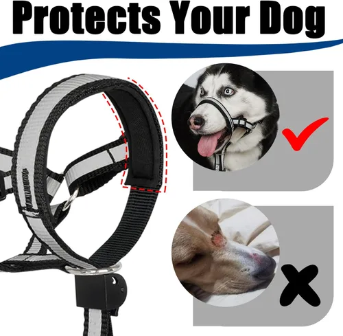 Vista 4 de BARKLESS - Collar reflectante para la cabeza, sin tirones, para perros pequeños y medianos Anti-Pull Muzzle Leash for Puppy, Adjustable Soft Dog