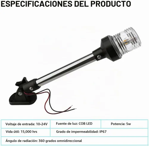 Vista 6 de Marinexplore Luz de Popa - Luces LED Blancas de Ancla y Bimini Top para Pontones y Barcos de Pesca, 3NM, 12-24V, 12