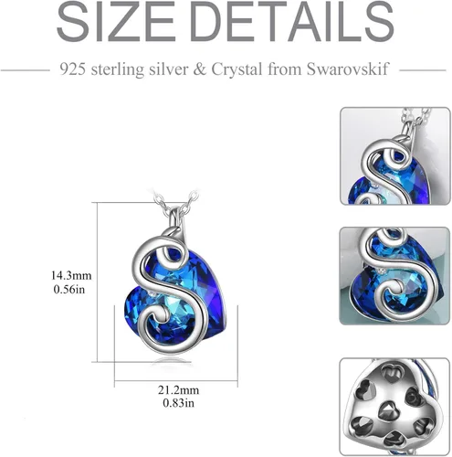 Vista 2 de AOBOCO Collar de plata de ley con inicial y cristal de corazón, delicado regalo de joyería para ella