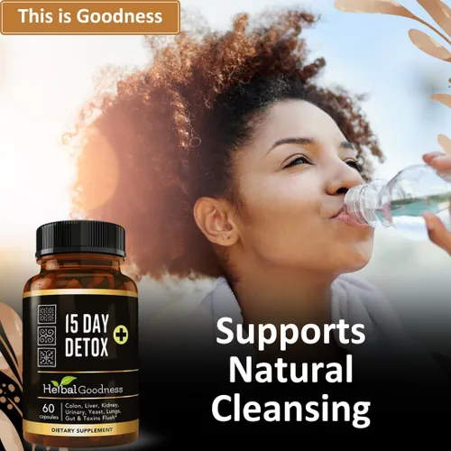 Vista 3 de Herbal Goodness Cápsulas de desintoxicación de 15 días (60 cápsulas) - Desintoxicación natural del cuerpo, apoyo para limpieza del colon, suplemento
