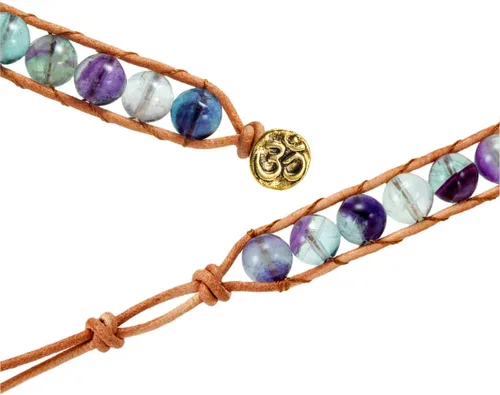 Vista 4 de TUMBEELLUWA Pulsera de cuentas de piedra tejida con cordón de cuero, estilo bohemio, cristal curativo, joyería hecha a mano para mujeres y hombres