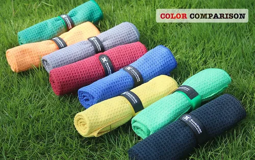 Vista 5 de Handy Picks Toalla de Golf de Microfibra (16" X 16") con Clip de Mosquetón, Toalla de Golf con Patrón de Waffle con Cierre de Gancho y Bucle - La