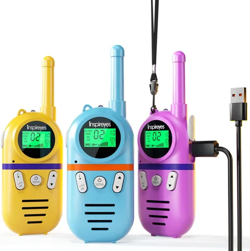 Vista 12 de Inspireyes Walkie Talkies para niños recargables, juguetes para niños y niñas de 3 a 12 años, paquete de 2 radios bidireccionales de largo alcance