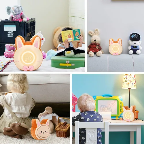 Vista 6 de QANYI Luz nocturna de conejo para niños, juguete de felpa suave con reloj despertador de conejo, luz de sueño para dormitorio, regalo, Navidad, Año
