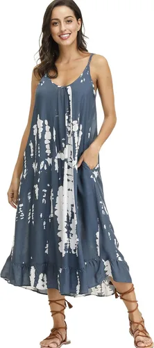 Vista 3 de BUENOS NINOS - Vestido largo de estilo bohemio, estampado floral y cuello en V, para mujer, vestido de estilo étnico con tirantes delgados