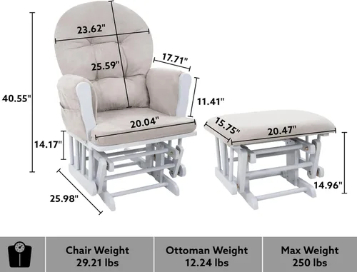 Vista 2 de Naomi Home Mecedora para bebé con otomana – Silla deslizante suave y silenciosa, respaldo alto y brazos acolchados para alimentación, muebles