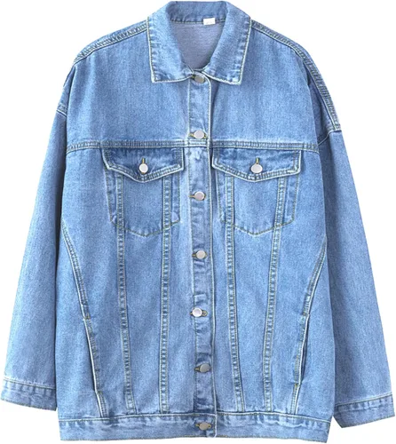 Vista 6 de Gozoloma Chaqueta vaquera de gran tamaño para mujer, casual, holgada, de manga larga, con botones