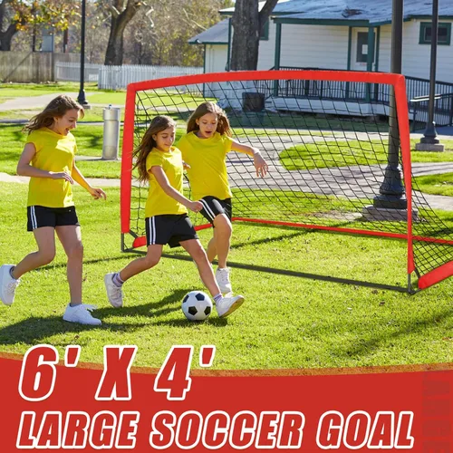 Vista 7 de KTRIO Portería de fútbol de 6 x 4 pies para patio trasero, red de fútbol portátil, grandes porterías de fútbol plegables con bolsa de transporte