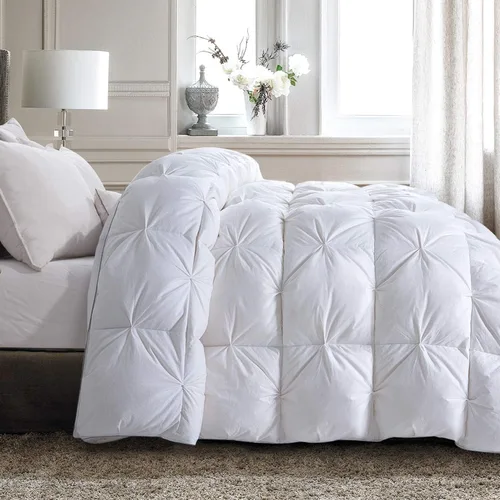 Vista 2 de Edredón plisado de color blanco, tamaño Queen, 3 piezas, ultra suave, 100% algodón egipcio, 600 hilos y 2 fundas de almohada
